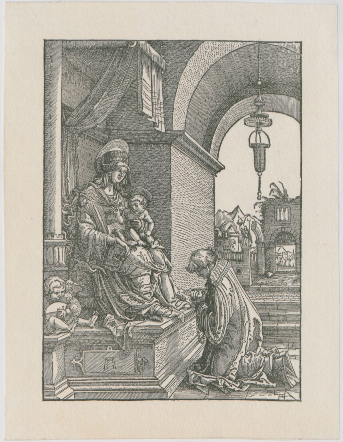 <span class="numbwork">0492</span > <span class="bullwork">•</span > Un clérigo arrodillado ante la Virgen y el niño Jesús - Image 2