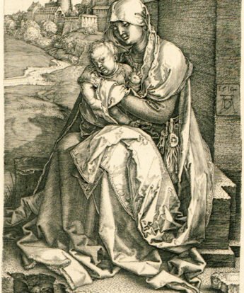 <span class="numbwork">0504</span > <span class="bullwork">•</span > La Virgen y el Niño sentados junto a un muro