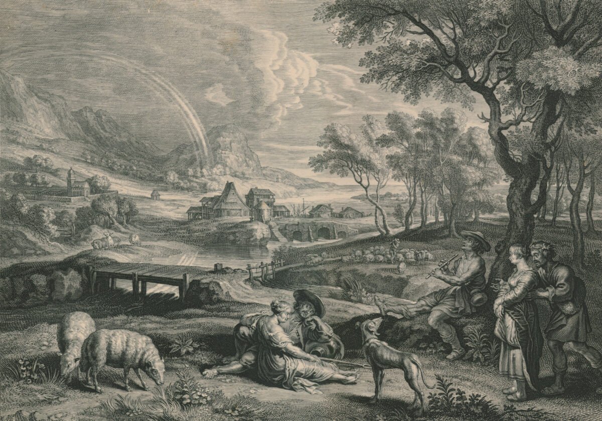 <span class="numbwork">0608</span > <span class="bullwork">•</span > Paisaje con un arcoíris y pastores