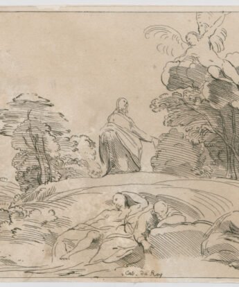<span class="numbwork">0677</span > <span class="bullwork">•</span > Paisaje con 3 hombres dormidos y un ángel sobre un árbol