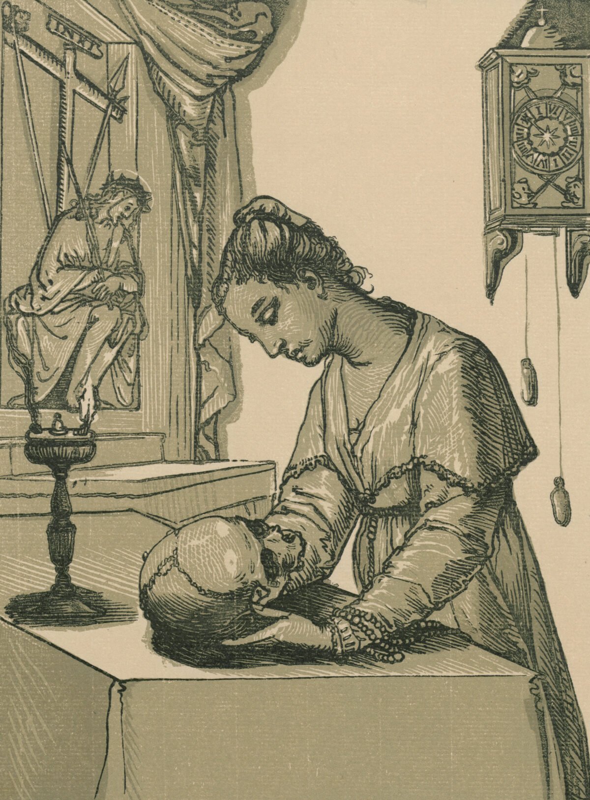 <span class="numbwork">0752</span > <span class="bullwork">•</span > Mujer meditando sobre una calavera