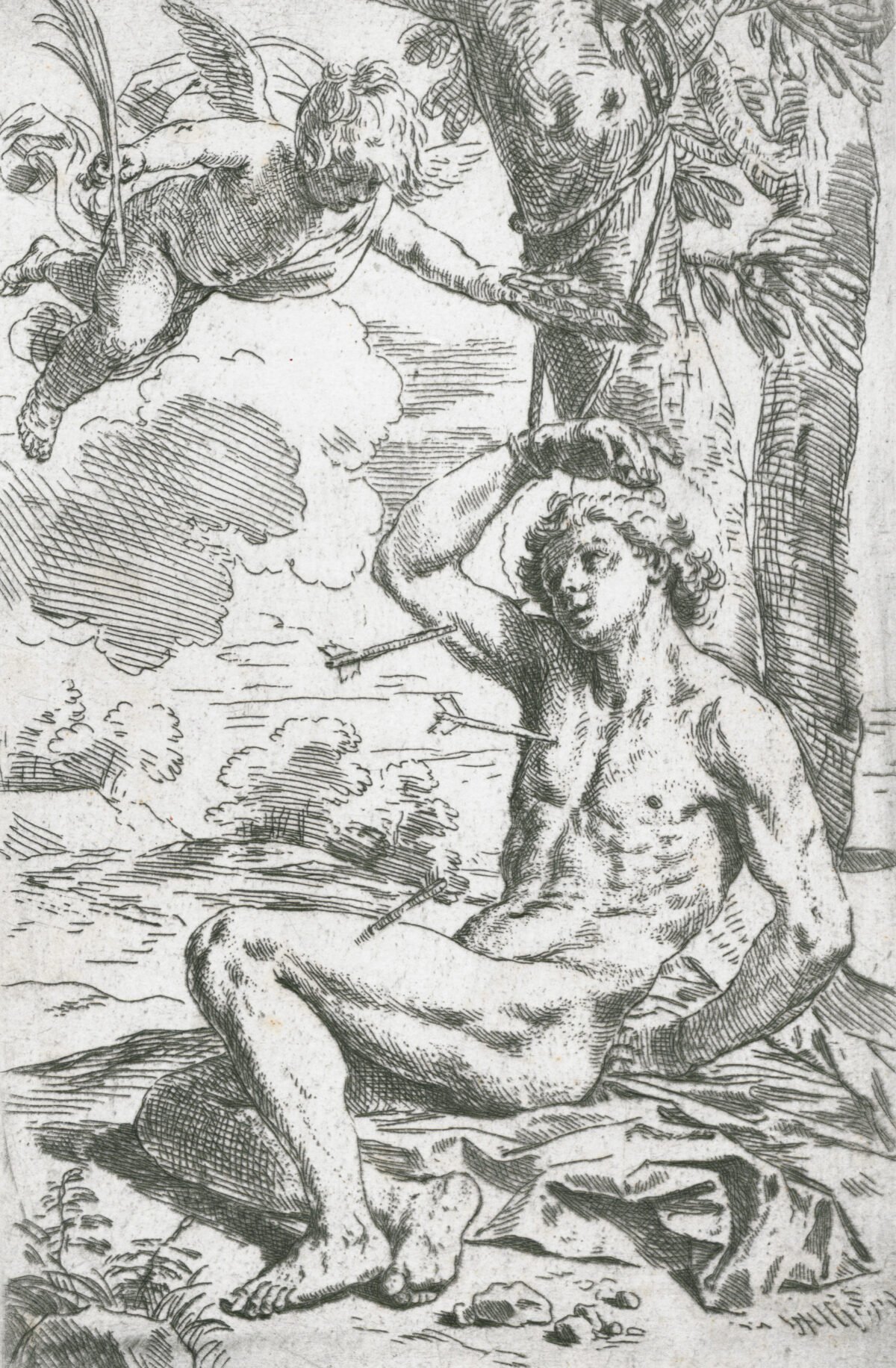 <span class="numbwork">0754</span > <span class="bullwork">•</span > San Sebastián atravesado por flechas y atado a un árbol