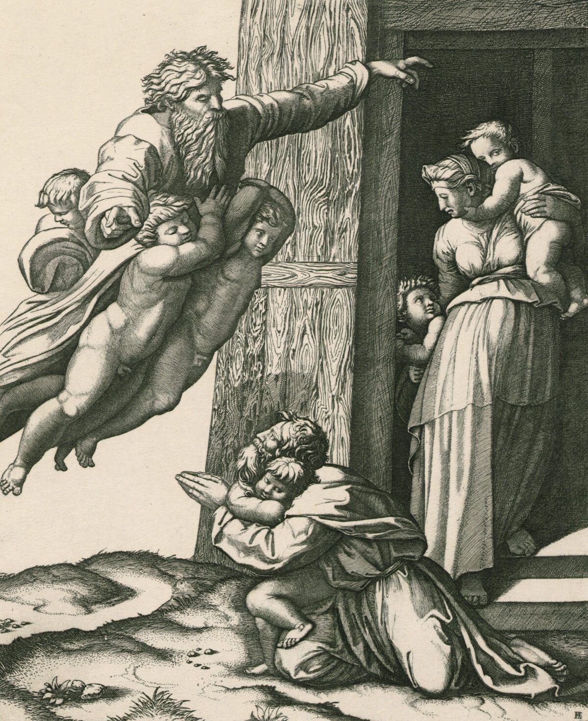 <span class="numbwork">0763</span > <span class="bullwork">•</span > Dios llevado por ángeles apareciendo a Noé y su familia