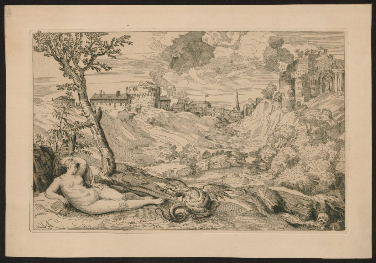<span class="numbwork">0814</span > <span class="bullwork">•</span > Paisaje con una mujer desnuda custodiada por un dragón - Image 2