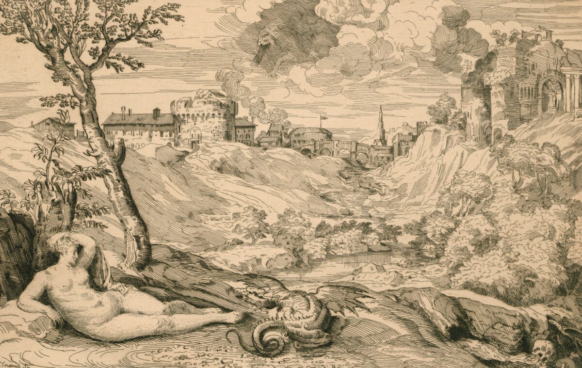 <span class="numbwork">0814</span > <span class="bullwork">•</span > Paisaje con una mujer desnuda custodiada por un dragón