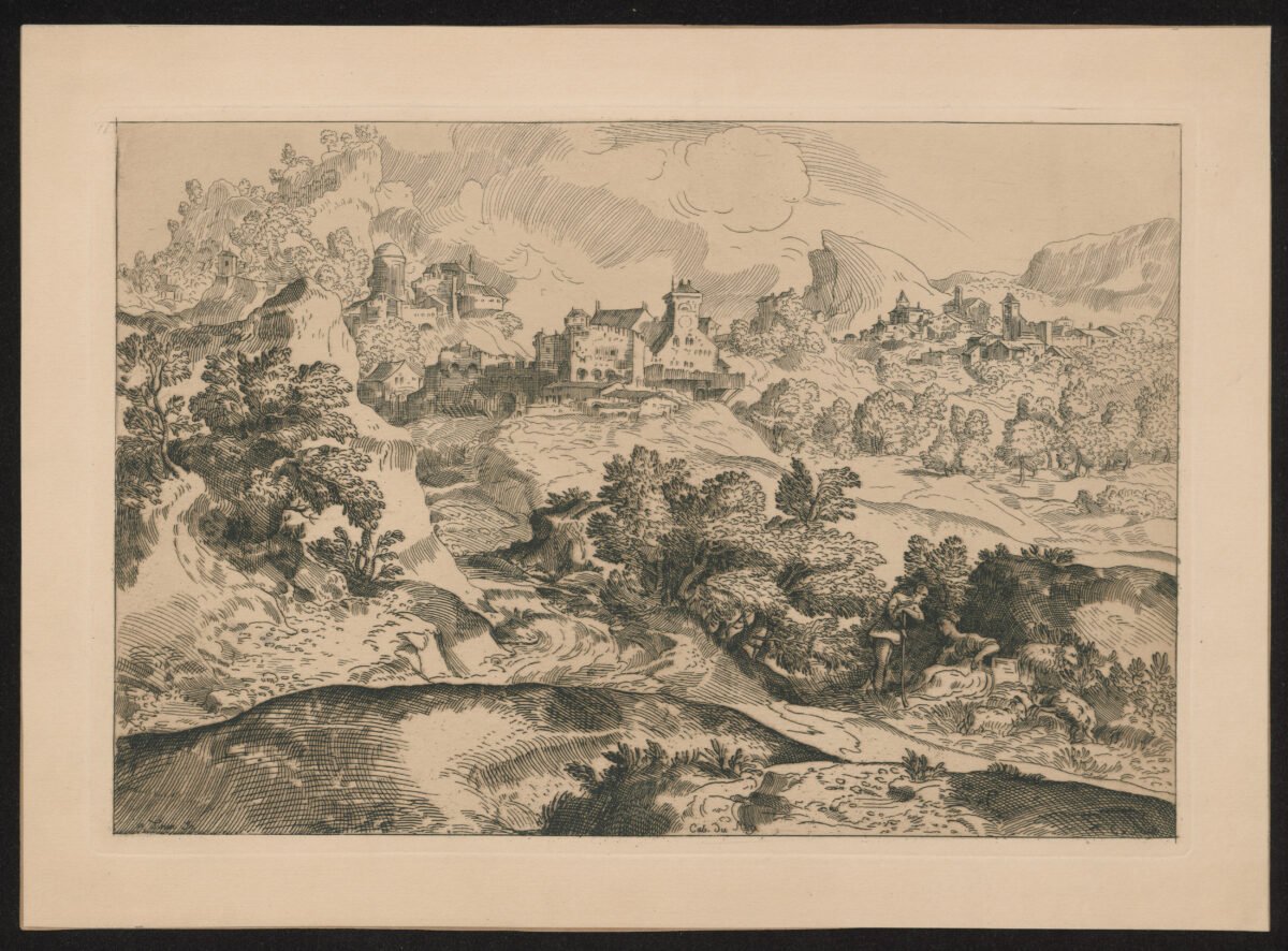 <span class="numbwork">0830</span > <span class="bullwork">•</span > Paisaje de montaña con pastores y en el fondo dos pueblos - Image 2