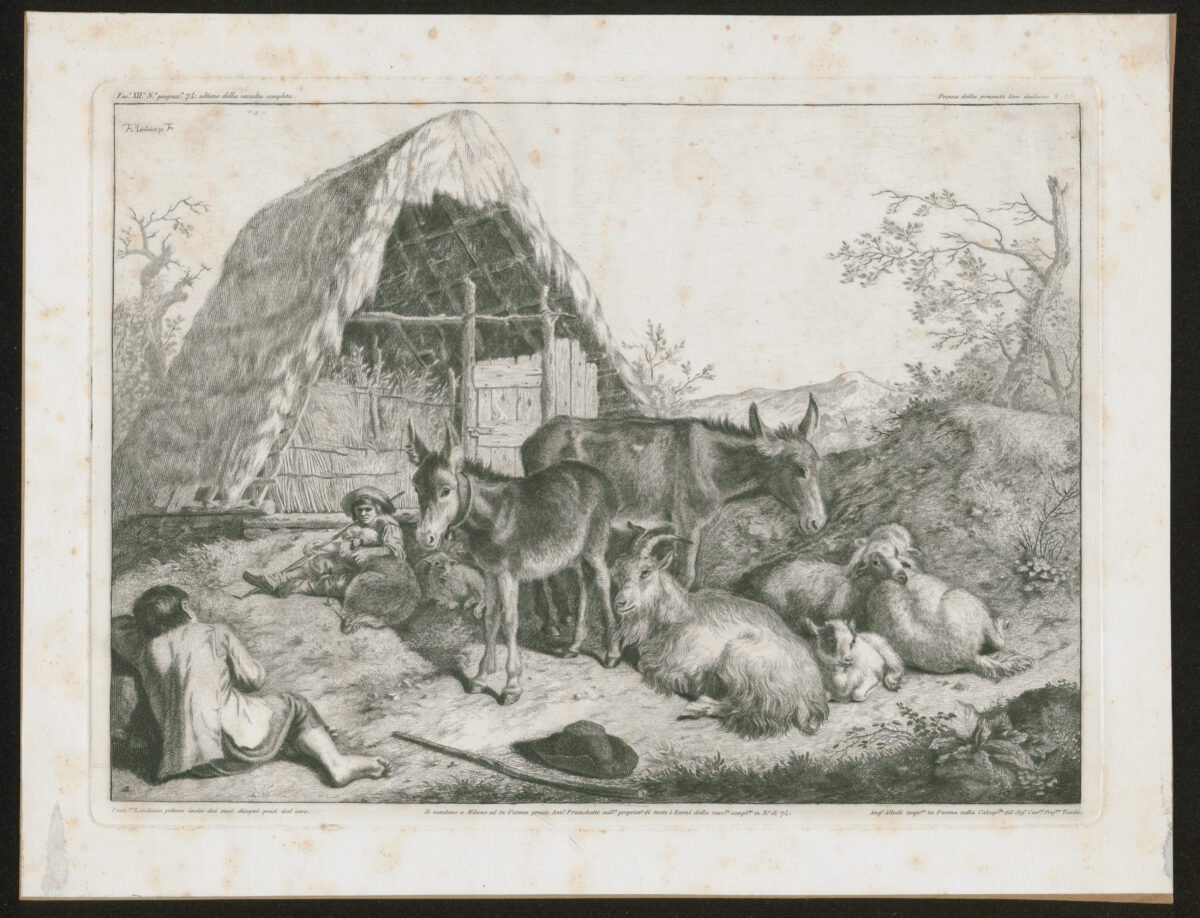 <span class="numbwork">0838</span > <span class="bullwork">•</span > Niños con un rebaño de ovejas, dos burros y una cabra. - Image 2