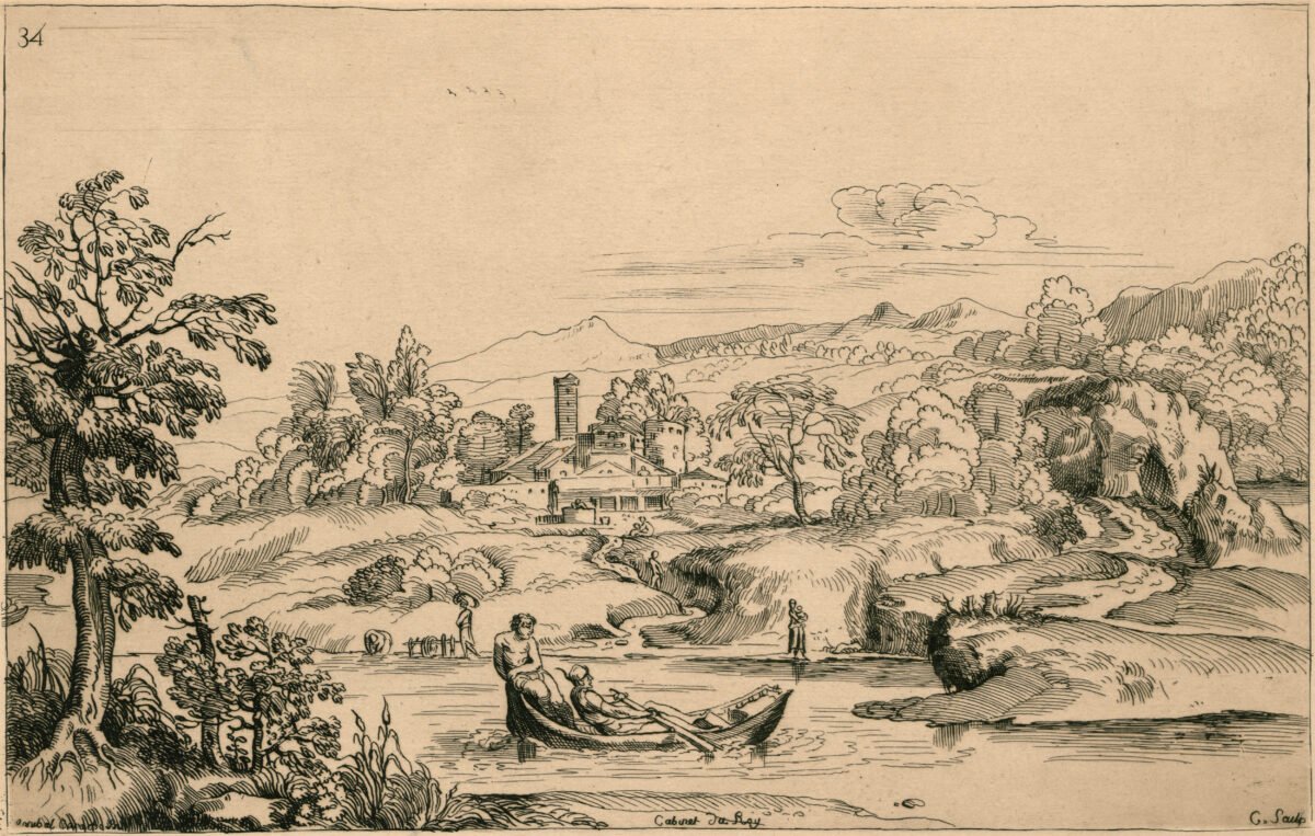 <span class="numbwork">0845</span > <span class="bullwork">•</span > Paisaje con un río y dos hombres en una barca