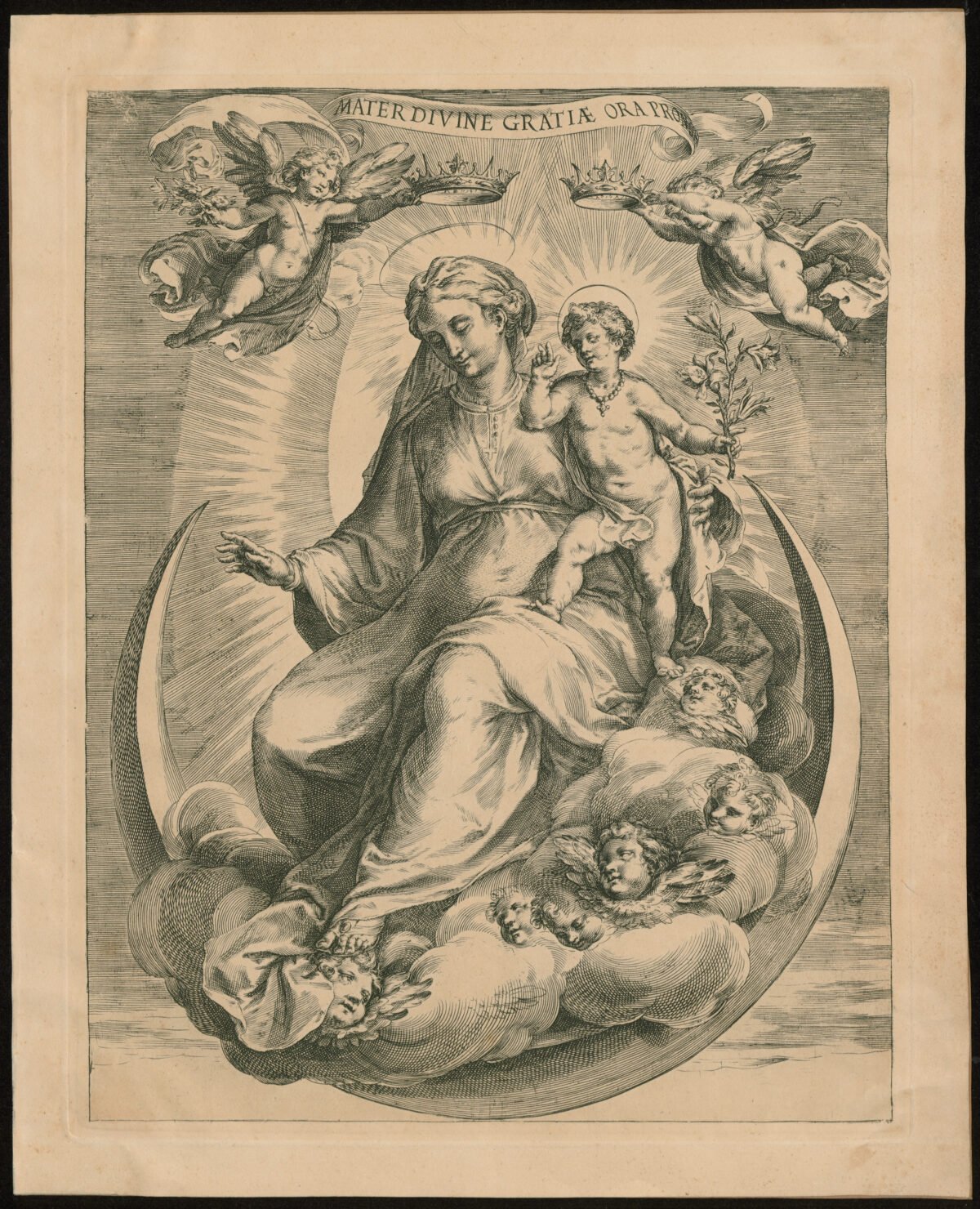 <span class="numbwork">0858</span > <span class="bullwork">•</span > La Virgen y el Niño sentados en una luna creciente - Image 2