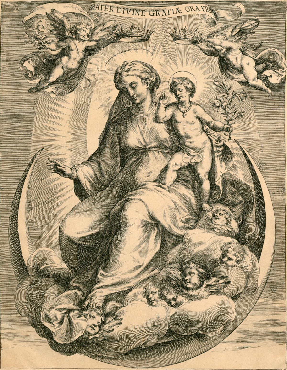 <span class="numbwork">0858</span > <span class="bullwork">•</span > La Virgen y el Niño sentados en una luna creciente