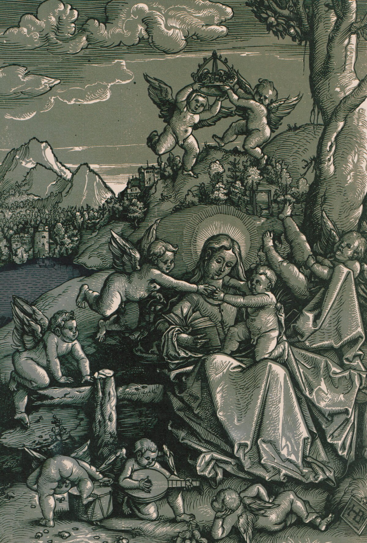 <span class="numbwork">0890</span > <span class="bullwork">•</span > La Virgen y el Niño con ocho querubines en un paisaje
