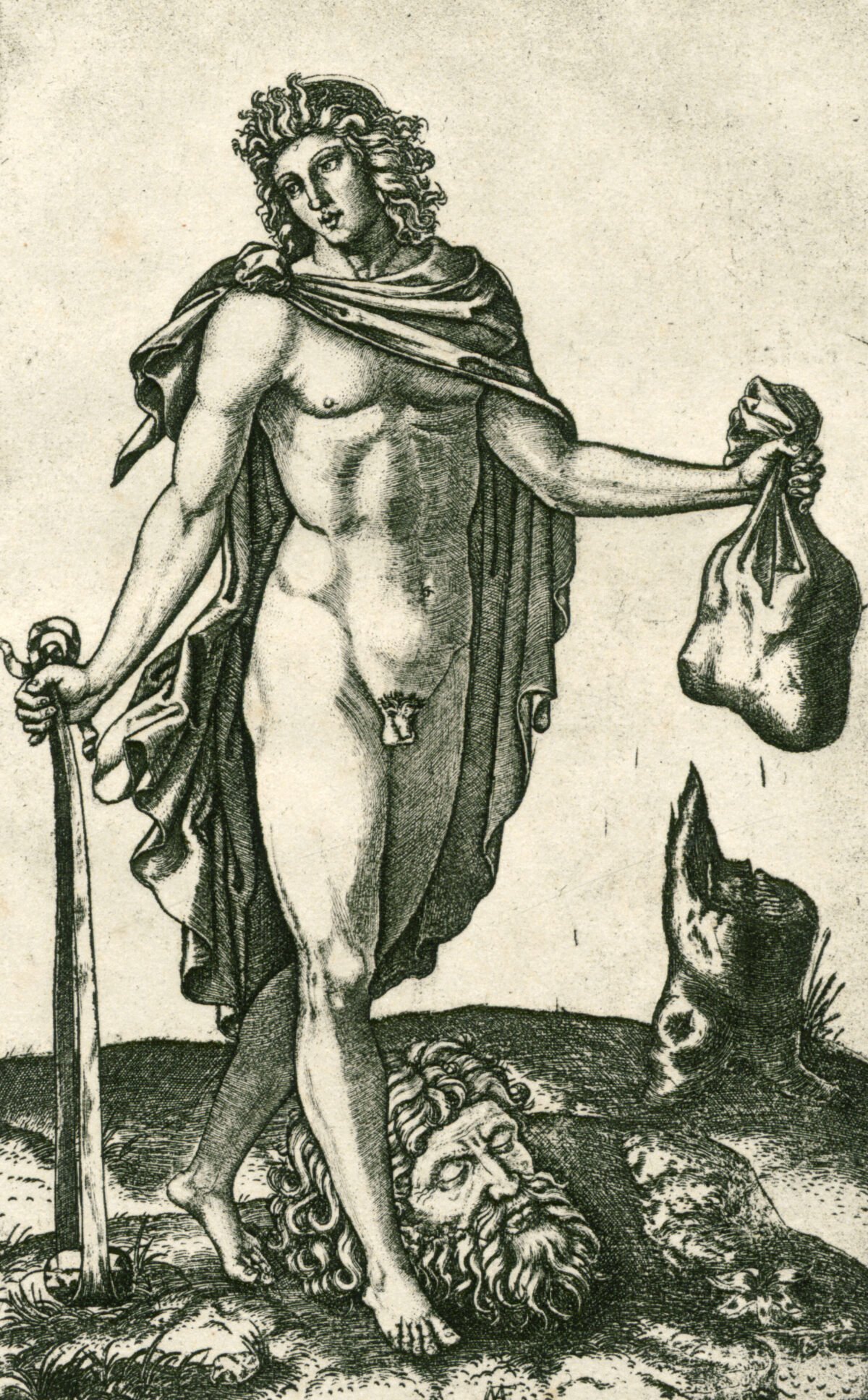 <span class="numbwork">0946</span > <span class="bullwork">•</span > David de pie con la cabeza de Goliat en el suelo